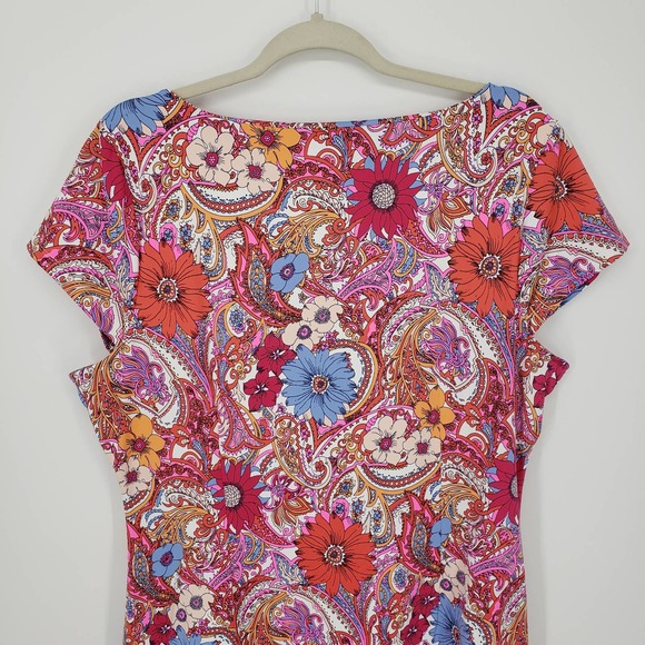 Talbots Island Floral Paisley Dress XL Knot Tie Catalina Cloth Short Sleeve Pink - Picture 9 of 13